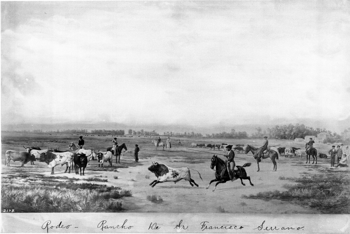 Painting of a Spanish Rancho cattle round-up