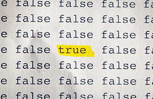 Lines of the word false with one true in the middle