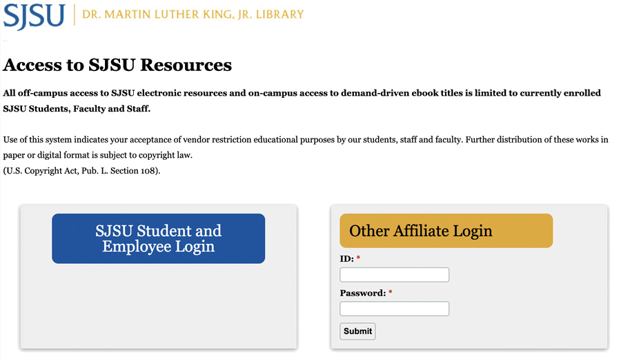 Access Off-Campus Resources log in screen