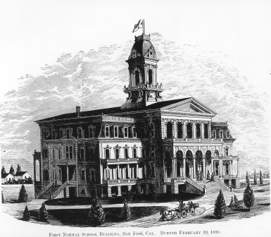 Sketch rendering of the first San Jose Normal School